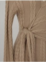 Winter  Korean Style Temperament V-neck Design Sense Lace-up Waist Linen - Image 5