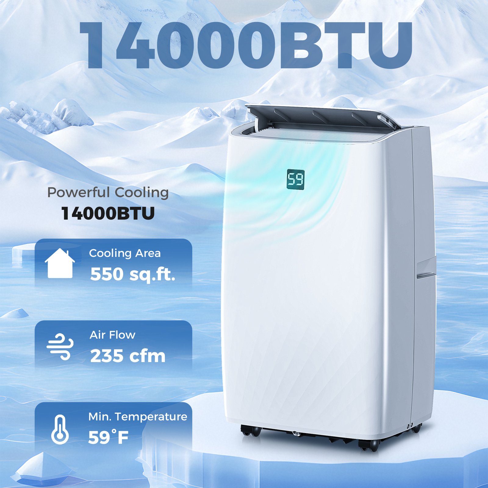 a2c90543-63dd-4711-a7da-73cd4fb666d5.jpg 12000 BTU Portable Air Conditioner, AC Unit with Cool, Dehumidifier, Fan, 550 Sq. ft, 24H Timer On Off, Window Kit - Image 1