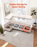 Modular Sectional Sofa, Modern 5-Seater Modular Sofa With Hidden Storage, Cloud Sectional Couch With High Rebound Sponge, Solid Wood Frame Upholstered Comfy Couch For Living Room, Bedroom, Beige - Image 5
