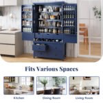 Assembly&Show Video Available  TOPMAx Freestanding Large Kitchen Pantry Wooden Kitchen Storage Cabinet Cupboard With 8 Door Shelves 3 Adjustable Shelves 7 Drawers& 8 Wine Racks  Blue - Image 4