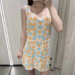 Early Autumn  High-waist Sling Diamond Crochet Mini Dress Casual Short Skirt - Image 3