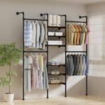 Industrial Pipe Clothing Racks, Wall Mounted Clothing Rack,Heavy Duty Garment Rack Closet Wardrobe Rack With Shelves,Closet Clothes Rack,Walk-in Pipe Closet System - Image 2