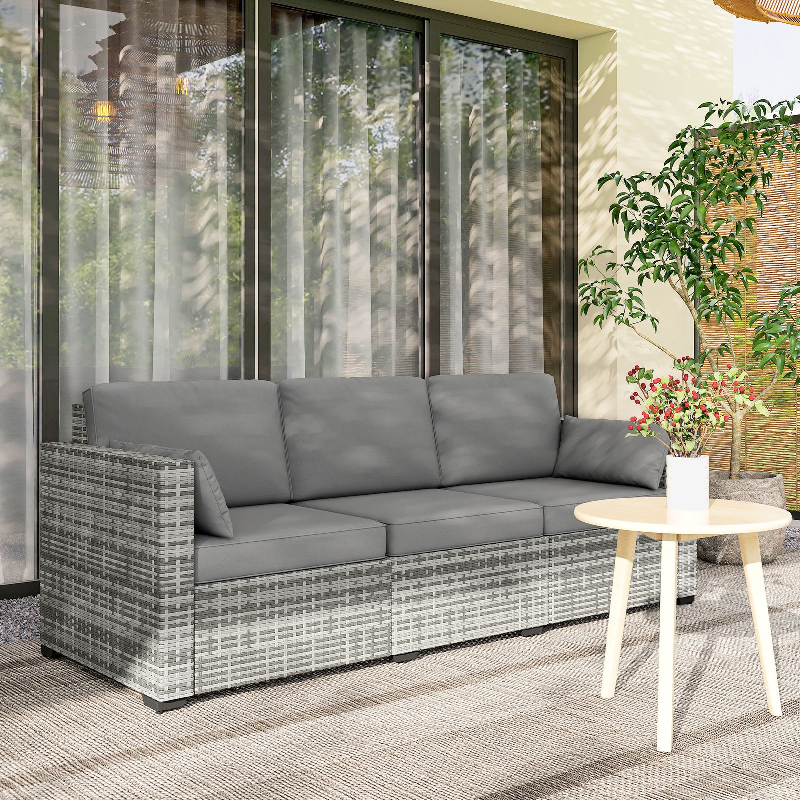 b69b35e5-7904-4751-b106-024770dd3618.jpg Patio Couch PE Wicker Deep Seating Outdoor Sofa With Removable Cushions, 3 Seater Rattan Sofa, Outdoor Furniture For Balcony, Deck, Garden And Poolside, Gray - Image 1