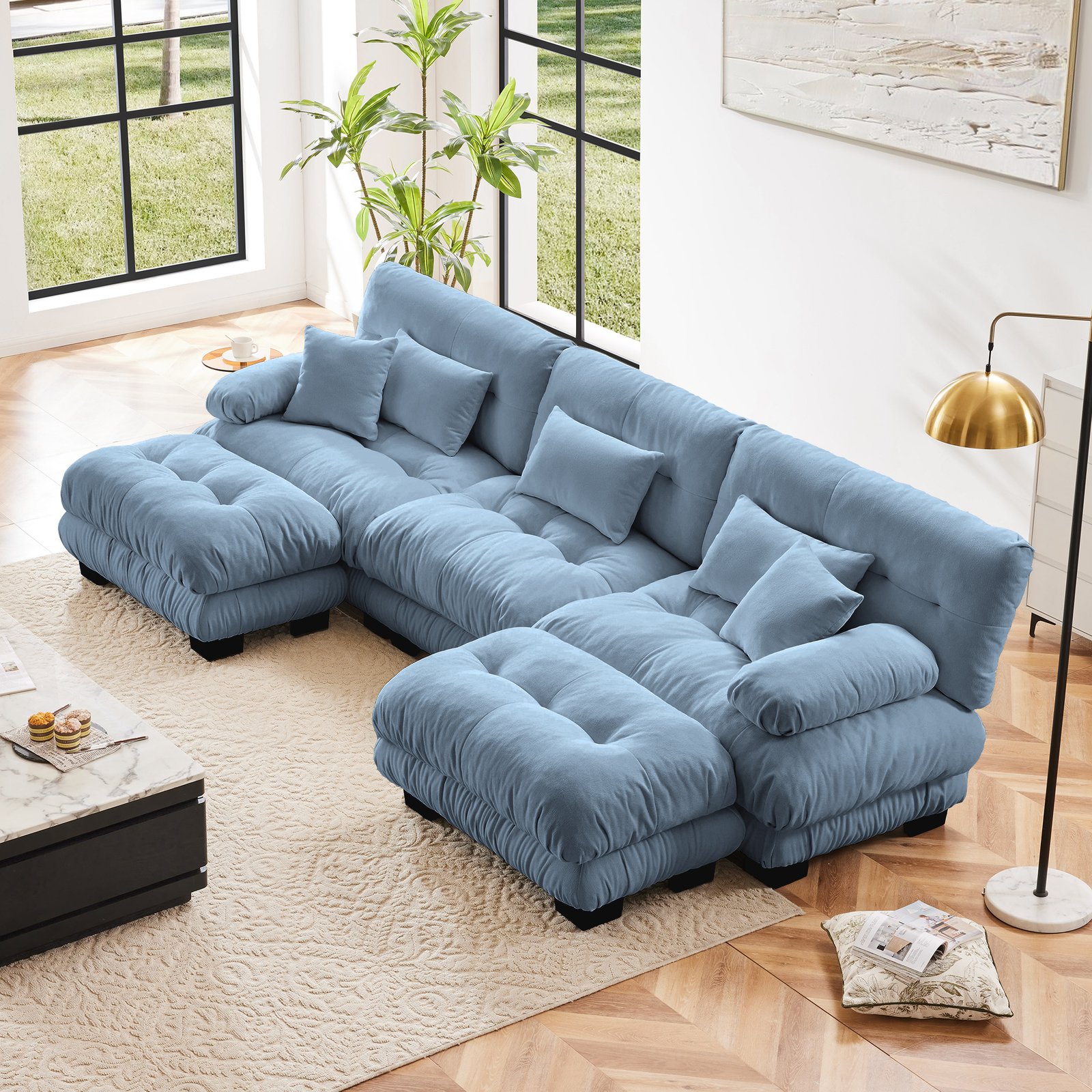 b83192b5-082e-42ce-8c22-c24139287591.jpg Luxury Modular Sectional Sofa Couch - Oversized U Shaped Cloud Couch For Living Room,Deep Seat Sofa Couch With 2 Ottomans ,Chenille Blue - Image 1