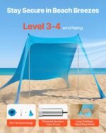 Beach Tent Sun Shelter, UPF50+ Sun Protection, 6.6 Ft Tall, 7.5x7.5 Ft, Easy Pop Up Beach Canopy With Sandbags, Stability Poles, Sand Shovels, Portable Shade For Family Outings, Camping, Fishing - Image 5