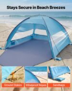 Beach Tent Sun Shelter For 6 Person, UPF 50+ Protection, Portable Sun Shade Canopy With Carrying Bag & Sand Pockets, Lightweight And Easy Setup Beach Umbrella For Camping Fishing Outdoor Picnic - Image 5