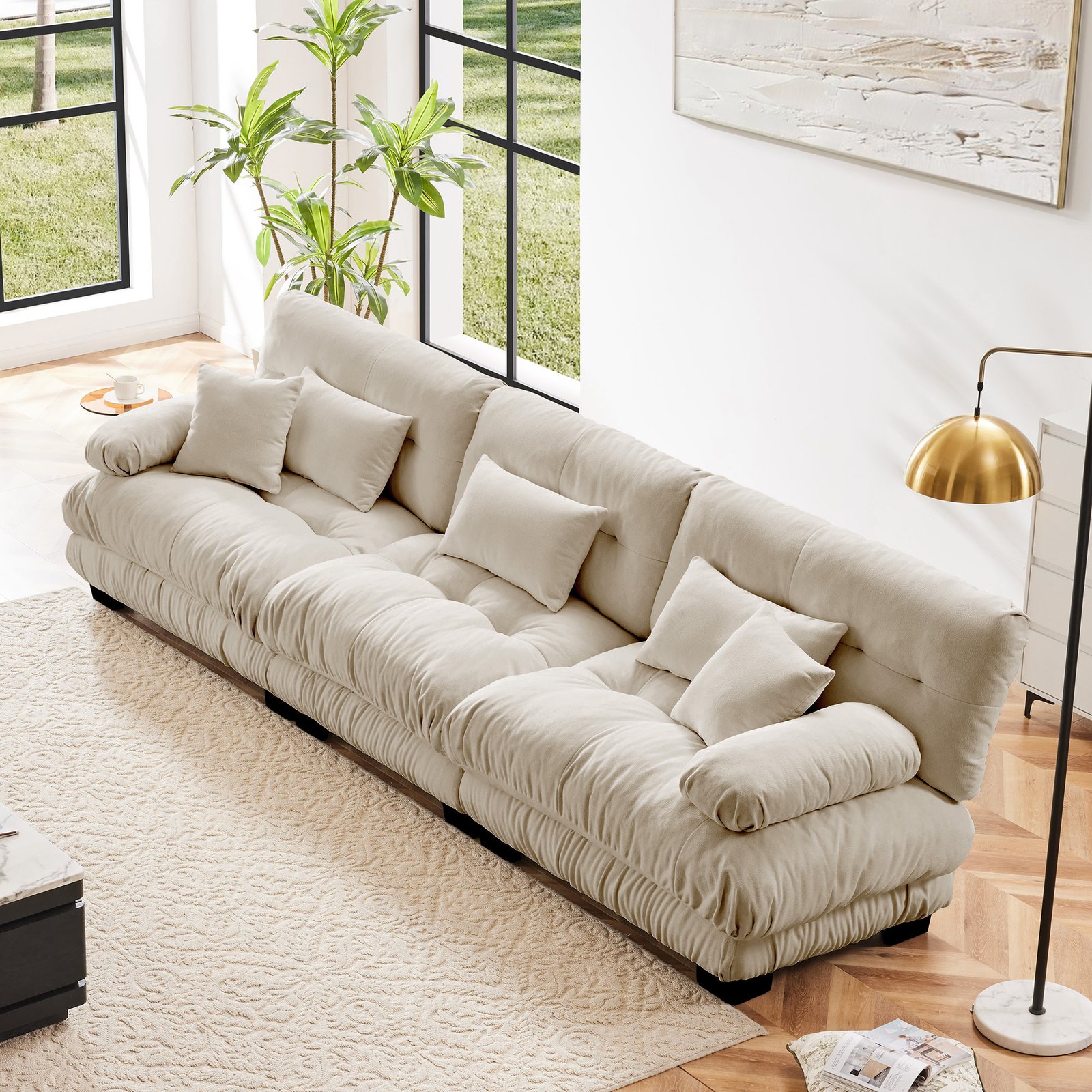 c3b97f8a-44cf-4f3c-8eaa-6a6d018e9952.jpg 3-Seater Sectional Sofa Modular Deep Seat Sofa Couch , Chenille Sofa Soft Comfy Upholstered Furniture For Living Room, Apartment, Studio, Office,Chenille Light Coffee - Image 1