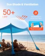 Beach Tent Sun Shelter, UPF50+ Sun Protection, 6.6 Ft Tall, 10x10 Ft, Easy Pop Up Beach Canopy With 4 Sandbags, Stability Poles, Sand Shovels, Portable Shade For Family Outings, Camping, Fishing - Image 5