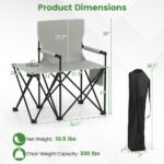 Oversized Camping Chair With Side Table And 2 Storage Pockets PU Coated Oxford Cloth For Camping, RV Trip Or Family Travel - Image 3