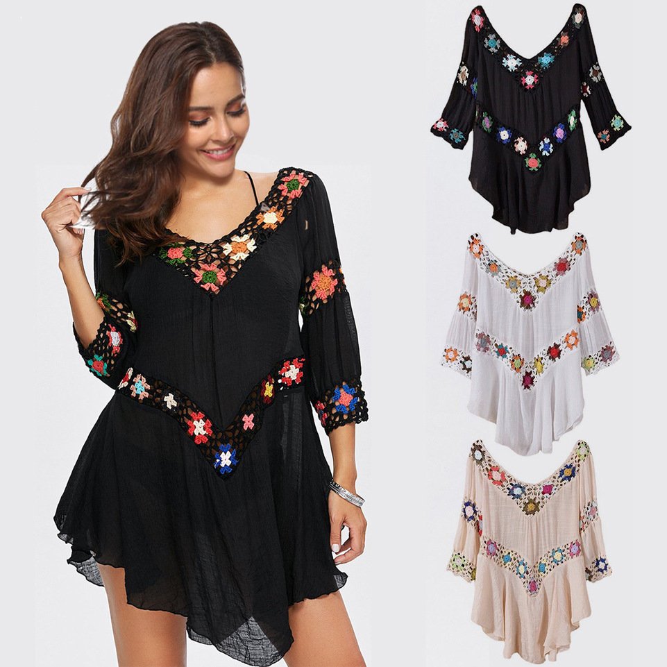 cacaa926-310a-4dd3-bfa4-5698db25977a.jpg Amazon AliExpress Hot Selling Product Boho Hollow Out Hand Crocheting Flower Bikini Loose Beach Cover-up - Image 1
