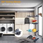 Clothes Drying Rack Rolling Collapsible Laundry Dryer Hanger Stand Rail Shelve Wardrobe Clothing Drying Racks - Image 4