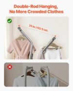 Clothes Rack, Rolling Clothing Garment Rack With 2 Hanging Rods And Storage Basket, 330 Lbs Load Capacity, Extendable Carbon Steel Clothing Racks With Wheels For Bedroom, Laundry, Living Room - Image 4