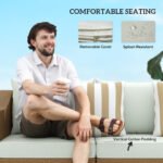 Rattan Wicker 3 Seater Patio Couch With Cushions, 2 Throw Pillows, Outdoor Furniture Rattan Sofa, Light Gray - Image 2