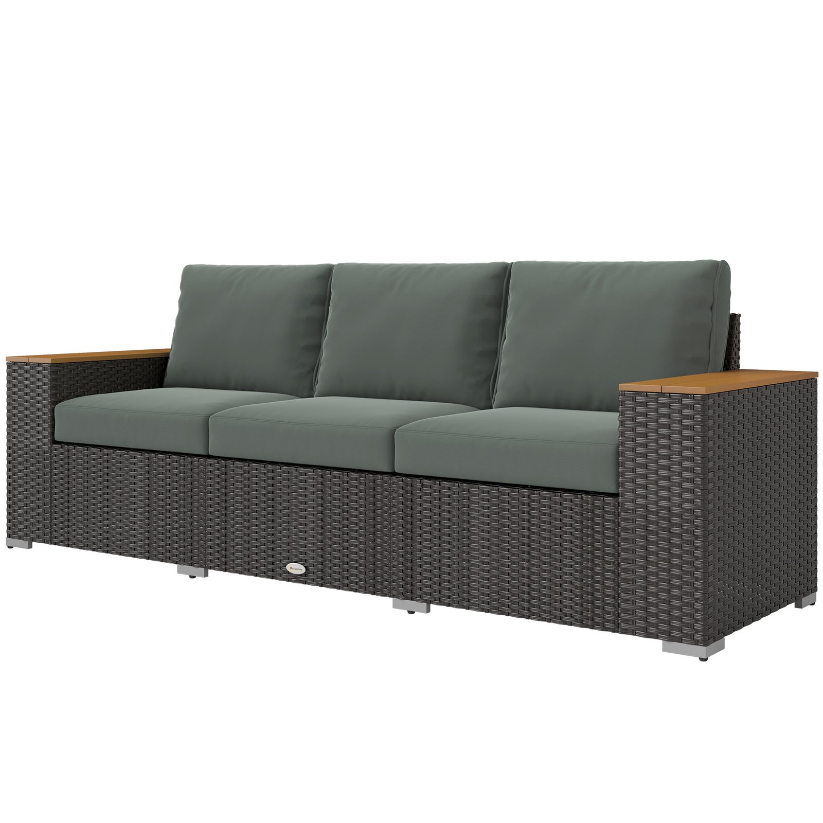 d3455bb6-9586-47f1-9a65-2d4da01c95a0.jpg 3-Seat Outdoor Patio Sofa With Cushions, PE Rattan Wicker Sofa With Wide Armrests, Outdoor Wicker Couch, Dark Gray - Image 1