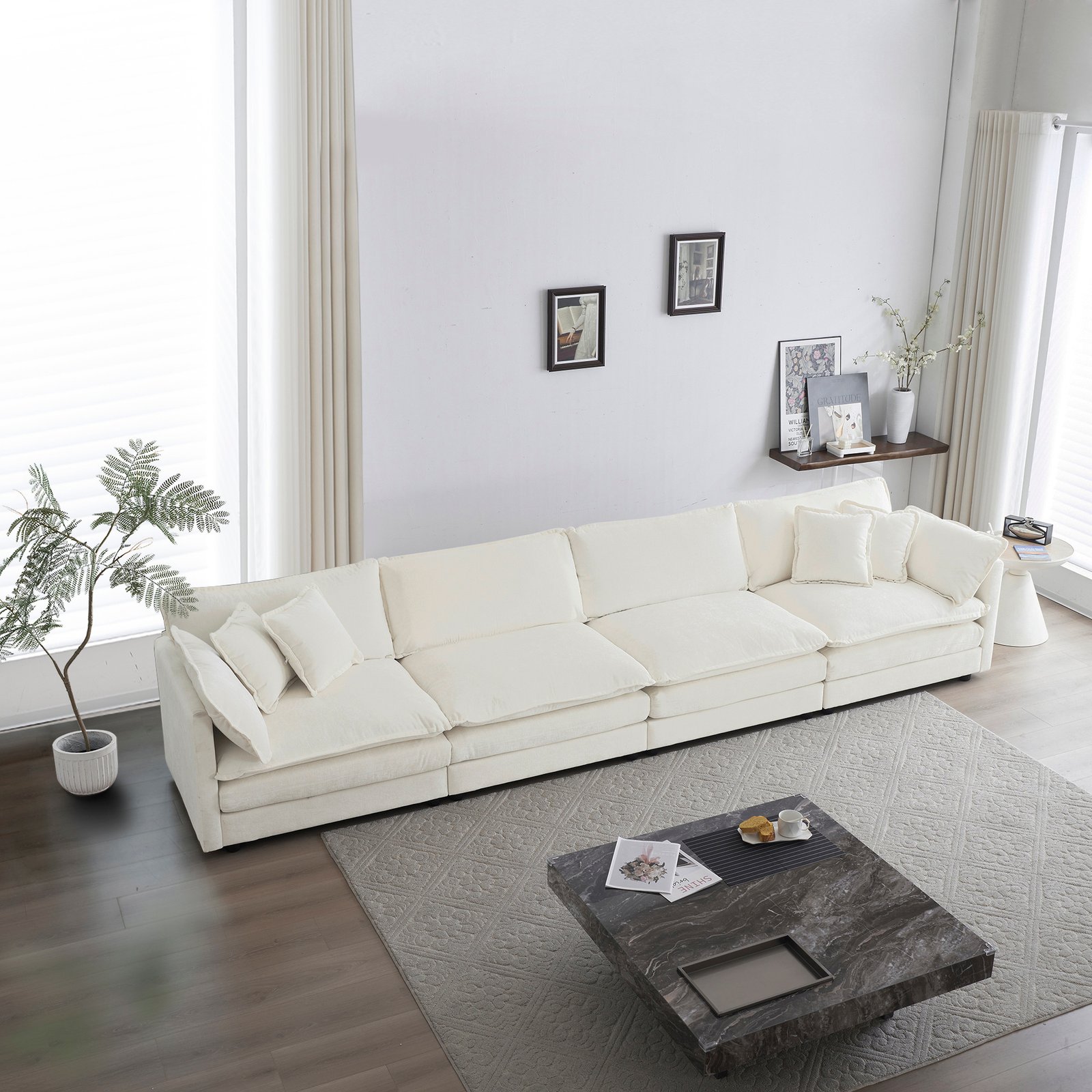 d4b85363-d4cd-4504-a62d-dd98e83e28ac.jpg Free Combination Modular Sofa Free,4 Seater Sofa Comfy Chenille Fabric,Sectional Sofa Couch,White - Image 1