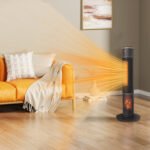 33inch Tower Space Heater With 3D Flame, 1500W Portable Electric Heater With Thermostat, 60 Degrees Oscillation, Timer, Remote Control, For Indoor Bedroom Office Home, Black - Image 8