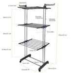 1Pc Clothes Drying Rack Rolling Collapsible Laundry Dryer Hanger Stand Rail Shelve Wardrobe Clothing Drying Racks With Dual Side Wings - Image 2