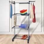 1Pc Clothes Drying Rack Rolling Collapsible Laundry Dryer Hanger Stand Rail Shelve Wardrobe Clothing Drying Racks With Dual Side Wings - Image 5