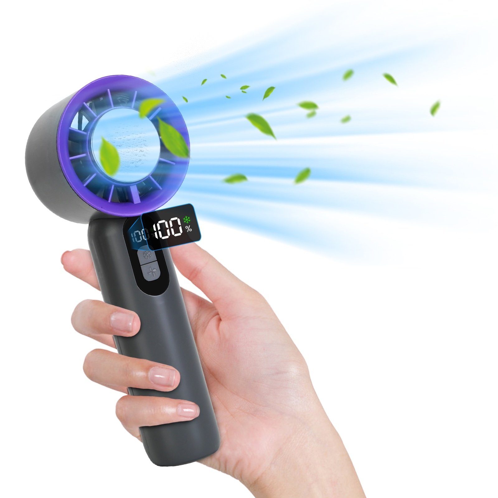 e13bcf7c-2564-48cc-9989-b75e3ca5872b.jpg One Hundred Speed Handheld Fan With Ice Cooler High Speed Turbo Fan 3000mAh Rechargeable Hand Fan With LCD Display For Travel Camping Beach Outdoor - Image 1