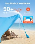 Beach Tent Sun Shelter, UPF50+ Sun Protection, 6.6 Ft Tall, 11 X 11 Ft, Easy Pop Up Beach Canopy With Sandbags, Stability Poles, Sand Shovels, Portable Shade For Family Outings, Camping, Fishing - Image 2