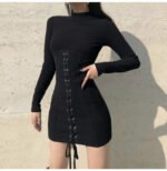 Knitted Half-high Neck Slim-fit Dress - Image 4