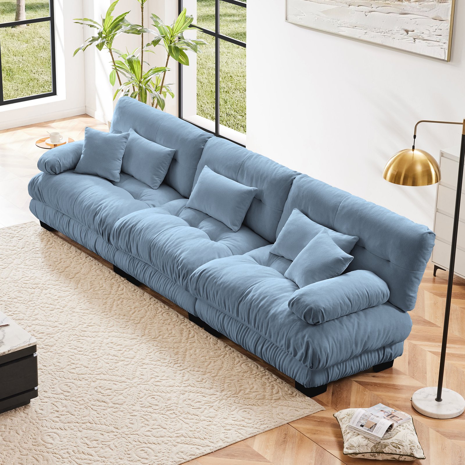e4548f8f-f1fc-4627-bf67-9e85740eeb00.jpg 3-Seater Sectional Sofa Modular Deep Seat Sofa Couch , Chenille Sofa Soft Comfy Upholstered Furniture For Living Room, Apartment, Studio, Office,Chenille Blue - Image 1