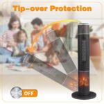 33inch Tower Space Heater With 3D Flame, 1500W Portable Electric Heater With Thermostat, 60 Degrees Oscillation, Timer, Remote Control, For Indoor Bedroom Office Home, Black - Image 3