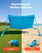 Beach Tent Sun Shelter, UPF50+ Sun Protection, 6.6 Ft Tall, 11 X 11 Ft, Easy Pop Up Beach Canopy With Sandbags, Stability Poles, Sand Shovels, Portable Shade For Family Outings, Camping, Fishing - Image 4