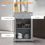 Rolling Kitchen Island Cart, Portable Serving Trolley Table with Drawer, Adjustable Shelf and 2 Towel Racks, Grey - Image 4