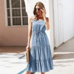 Sling  Dress Light Green Mid-length Skirt - Image 5