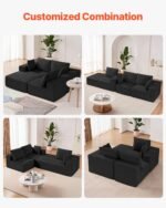 Modular Sectional Sofa, L Shaped Modular Sofa With Chaise, Cloud Sectional Couch With High Rebound Sponge And Density, Upholstered Corduroy Couch With Cushion For Living Room, Bedroom, Black - Image 5