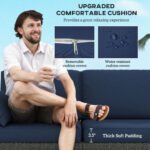 Patio Couch PE Wicker Deep Seating Outdoor Sofa With Removable Cushions, 3 Seater Rattan Sofa, Outdoor Furniture For Balcony, Deck, Garden And Poolside, Navy Blue - Image 4