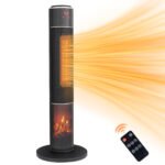33inch Tower Space Heater With 3D Flame, 1500W Portable Electric Heater With Thermostat, 60 Degrees Oscillation, Timer, Remote Control, For Indoor Bedroom Office Home, Black - Image 6