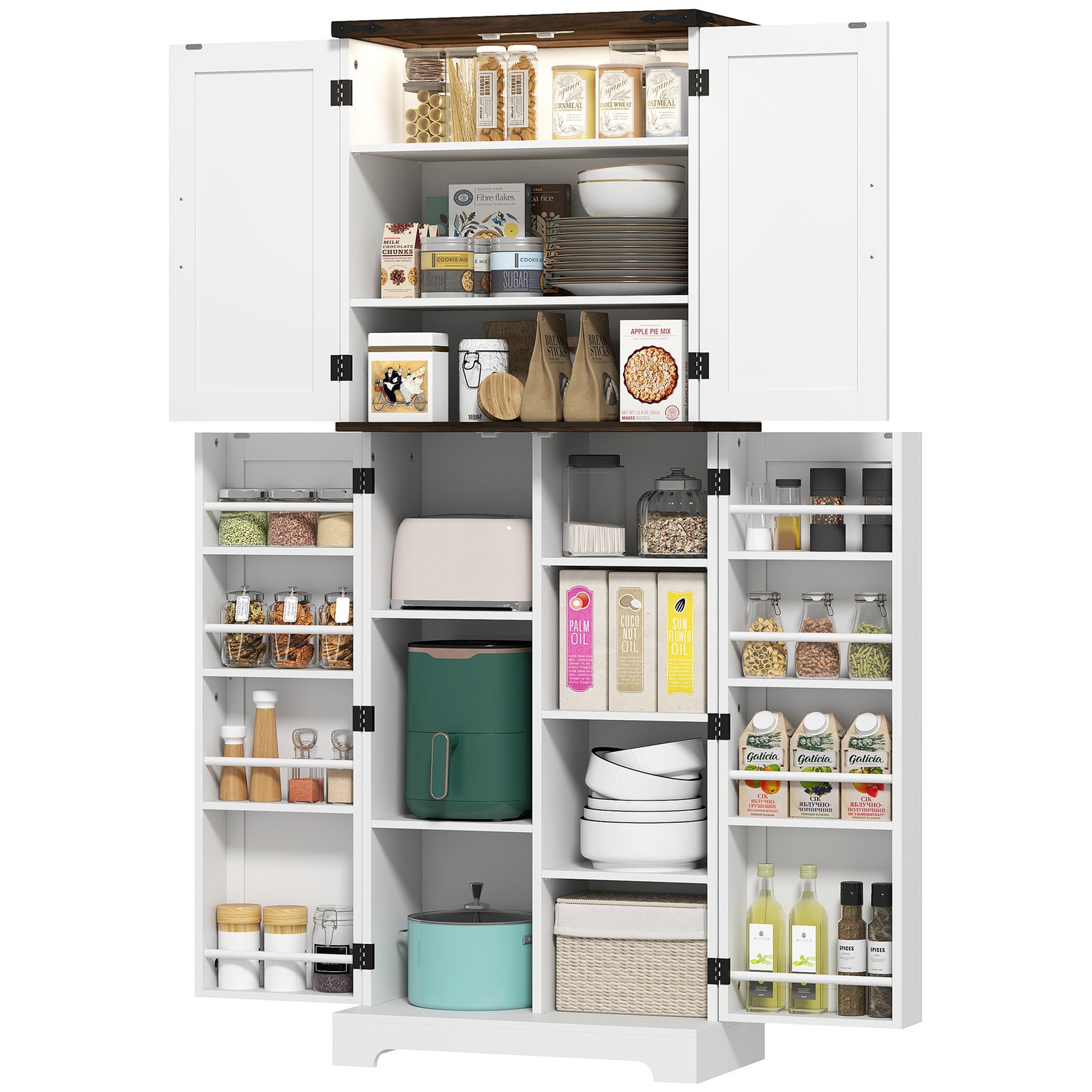 ee2cbf1f-3c70-42b8-bef1-b9bf6641100c.jpg 64" Tall Kitchen Pantry Cabinet With Motion Sensor Light, Spice Racks And Adjustable Shelves, White - Image 1