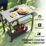 3-Tier Outdoor Grill Cart With Storage Racks, Side Handle, Movable Pizza Oven Table On Wheels - Image 5