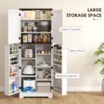 64" Tall Kitchen Pantry Cabinet With Motion Sensor Light, Spice Racks And Adjustable Shelves, White - Image 2