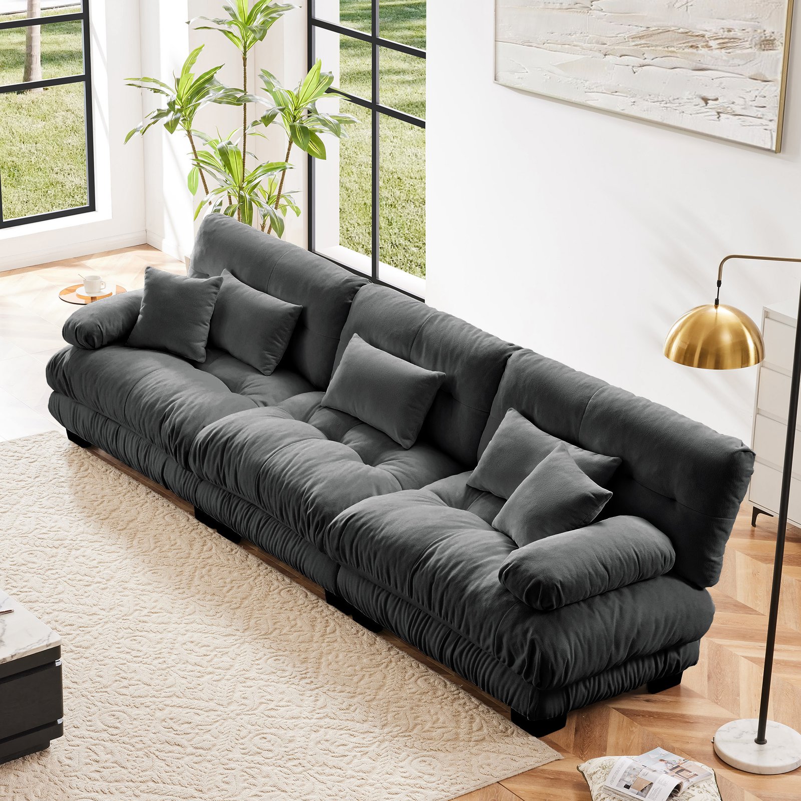 f6f2f647-5a1c-4ce1-b49b-9a1ef00443a3.jpg 3-Seater Sectional Sofa Modular Deep Seat Sofa Couch , Chenille Sofa Soft Comfy Upholstered Furniture For Living Room, Apartment, Studio, Office,Chenille Gray - Image 1
