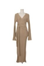 Winter  Korean Style Temperament V-neck Design Sense Lace-up Waist Linen