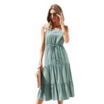 Sling  Dress Light Green Mid-length Skirt - Image 6