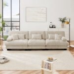 3-Seater Sectional Sofa Modular Deep Seat Sofa Couch , Chenille Sofa Soft Comfy Upholstered Furniture For Living Room, Apartment, Studio, Office,Chenille Light Coffee - Image 4