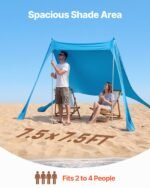 Beach Tent Sun Shelter, UPF50+ Sun Protection, 6.6 Ft Tall, 7.5x7.5 Ft, Easy Pop Up Beach Canopy With Sandbags, Stability Poles, Sand Shovels, Portable Shade For Family Outings, Camping, Fishing - Image 4