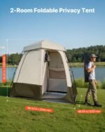 Camping Shower Tent, 2-Room Foldable Privacy Tent Changing Room With Ground Stakes, Ropes, Carry Bag, And Crossbar, 150D Oxford Fabric With Silver Coating, For Camping, Beach, And Fishing - Image 5