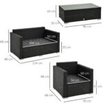 4-Seater Rattan Sofa Set Garden Rattan Furniture Wicker Steel Chair Seat Furniture Patio Rattan Garden Sofa Black - Image 2