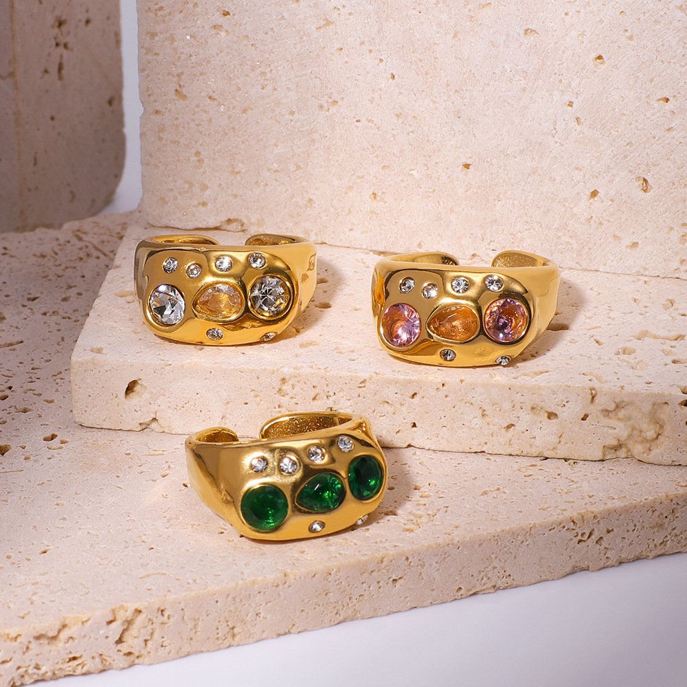 04de9056-de78-4958-a6c2-afeaf4c5dd84.jpg Retro Colorful Diamond Open Adjustable Ring - Image 1
