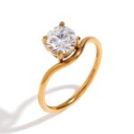 Geometric Plain Band Ring With Zirconia Wave Design - Image 8