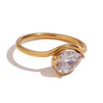 Geometric Plain Band Ring With Zirconia Wave Design - Image 6
