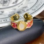 Gold Enamel Drip Oil Zircon Open Ring Retro Luxury High Sense Band For Women - Image 5