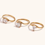 Geometric Plain Band Ring With Zirconia Wave Design - Image 4