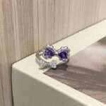 Light Luxury Sweet Cool Geometric Purple Zircon Open Ring, Niche Design Cold Style Fashion Personalized Exquisite Index Finger Ring For Women
