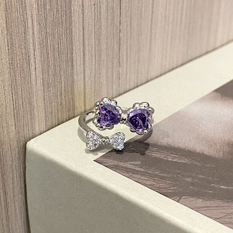 8043d917-418c-48cc-8987-a2fef8905eac.jpg Light Luxury Sweet Cool Geometric Purple Zircon Open Ring, Niche Design Cold Style Fashion Personalized Exquisite Index Finger Ring For Women - Image 1